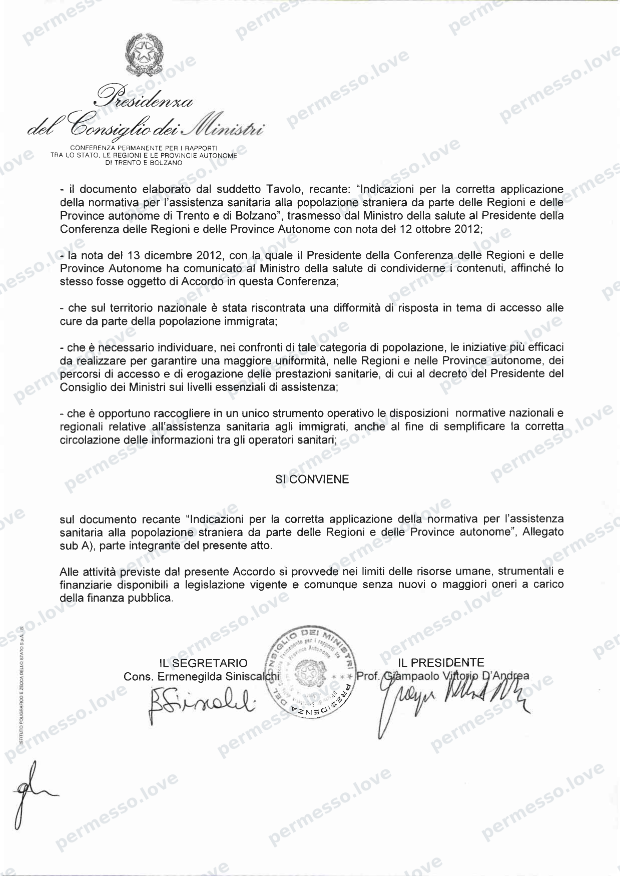 Accordo Stato-Regioni sulla assistenza sanitaria agli stranieri in Italia (2012, Rep. N 255/CSR) - pagina 3/65