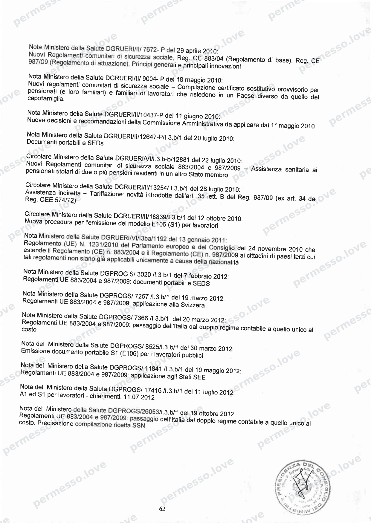 Accordo Stato-Regioni sulla assistenza sanitaria agli stranieri in Italia (2012, Rep. N 255/CSR) - pagina 65/65