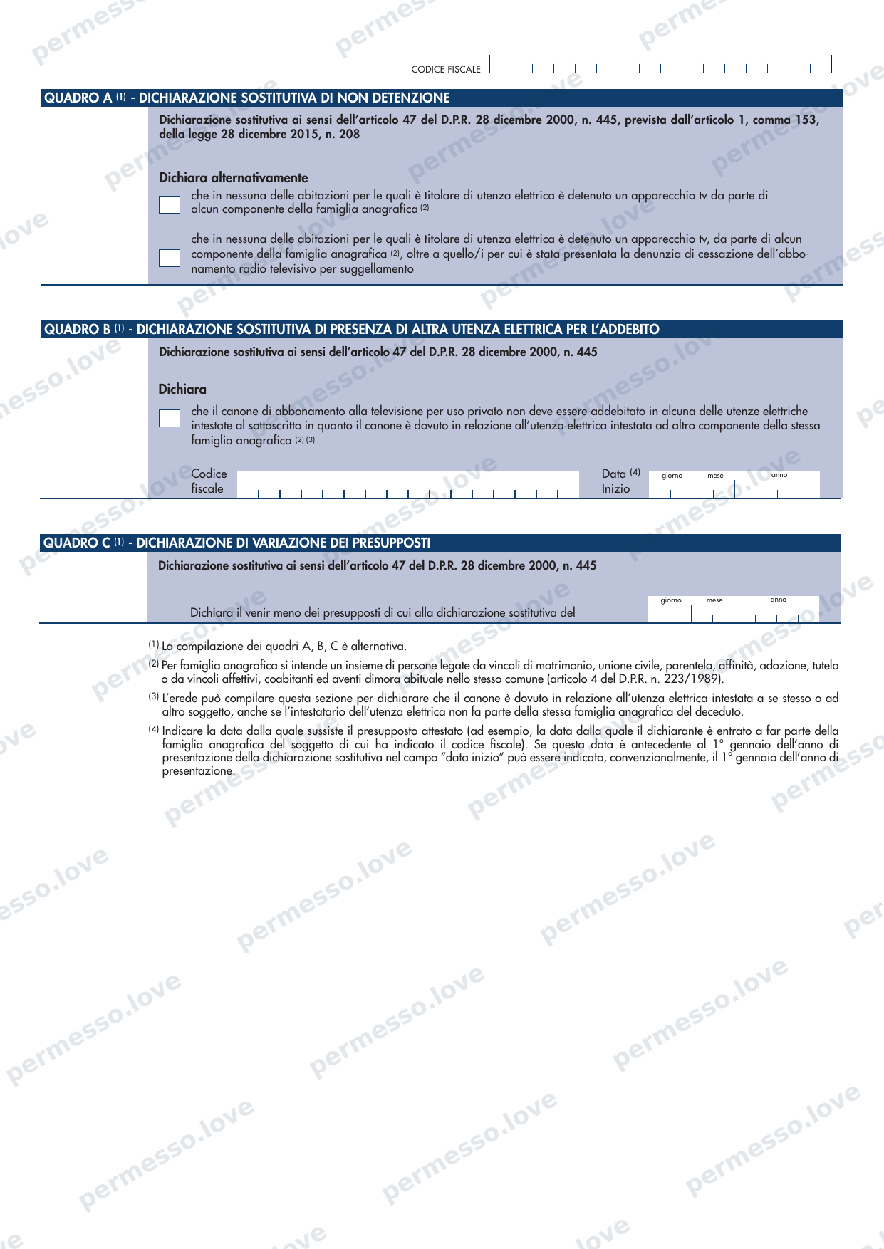 Declaration of exemption from television fee (Agenzia delle Entrate) - page 3/3