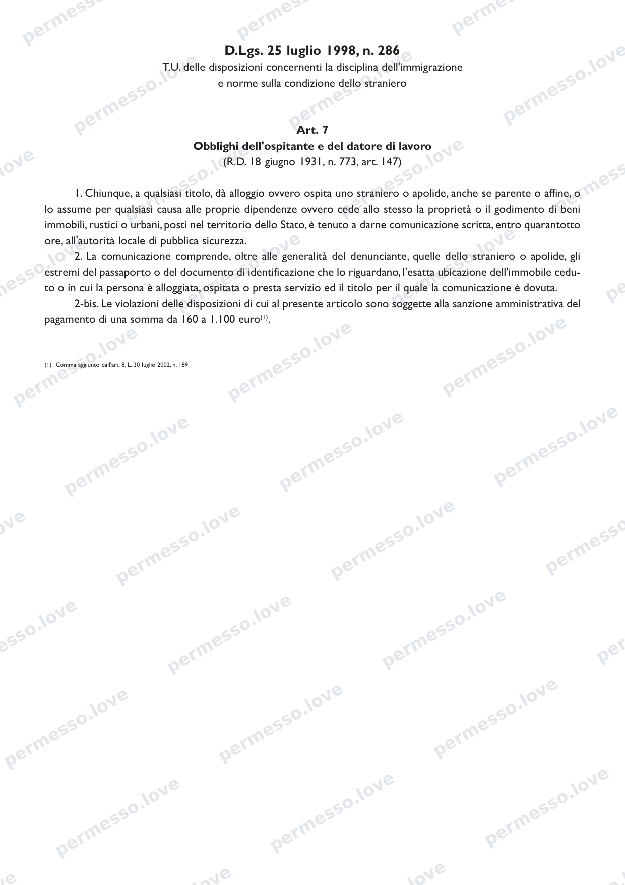 Modulo di comunicazione di ospitalità/lavoro per straniero (Comunicazione di ospitalità, Art. 7 D.Lgs. 286/98) - pagina 4/4