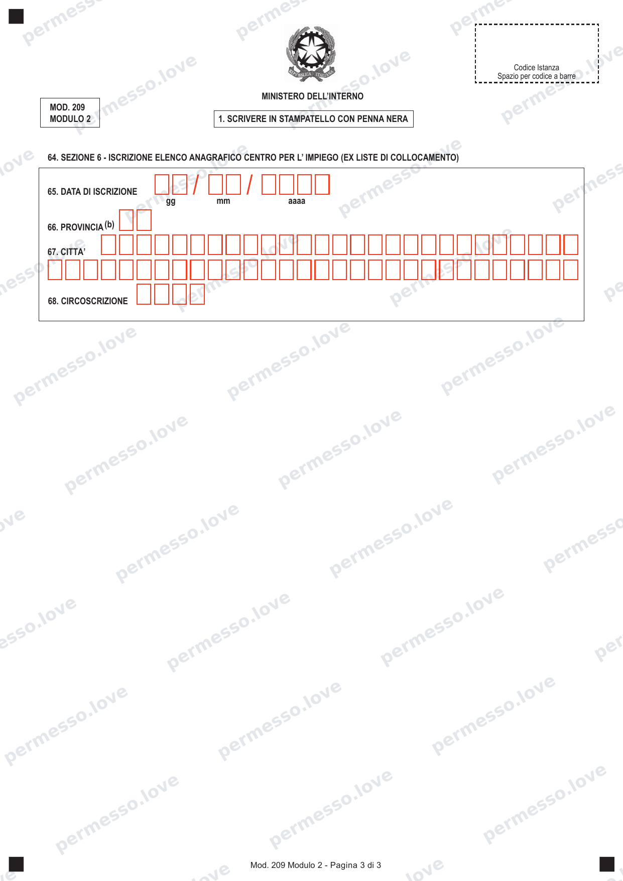 Modulo 2 (Mod. 209) - modulo dati su attività lavorativa e redditi per permesso di soggiorno - pagina 3/3