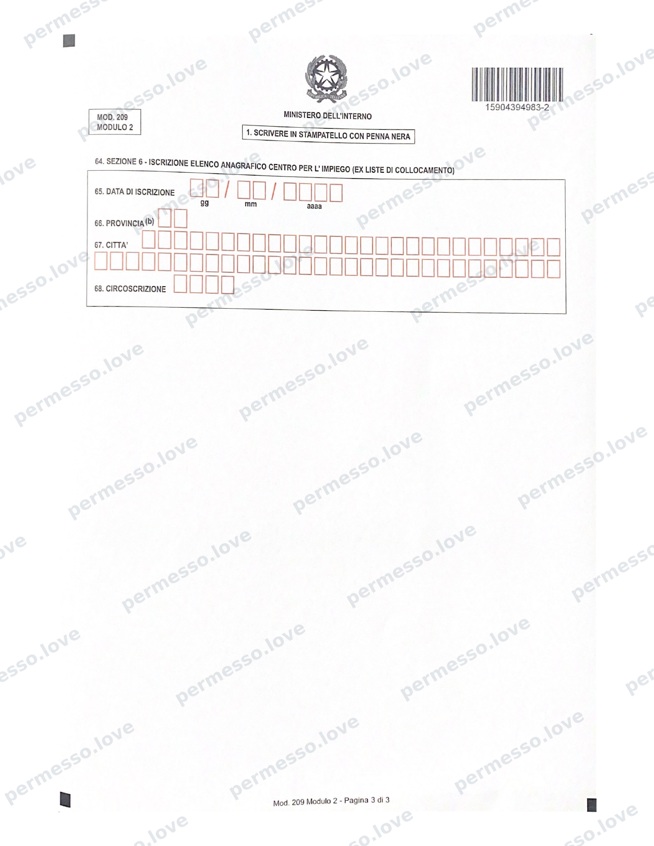 Modulo ufficiale Mod. 209 - richiesta di permesso di soggiorno (Kit Permesso) - pagina 16/24
