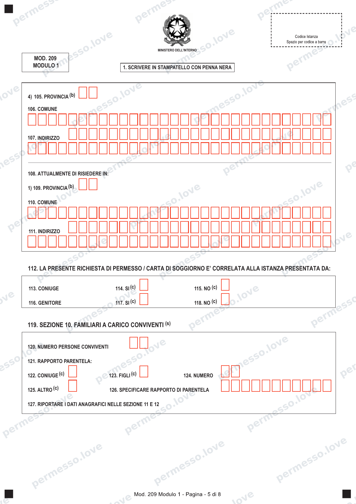 Official form Modulo 209 (Modulo 1) - application for permesso di soggiorno - page 5/8
