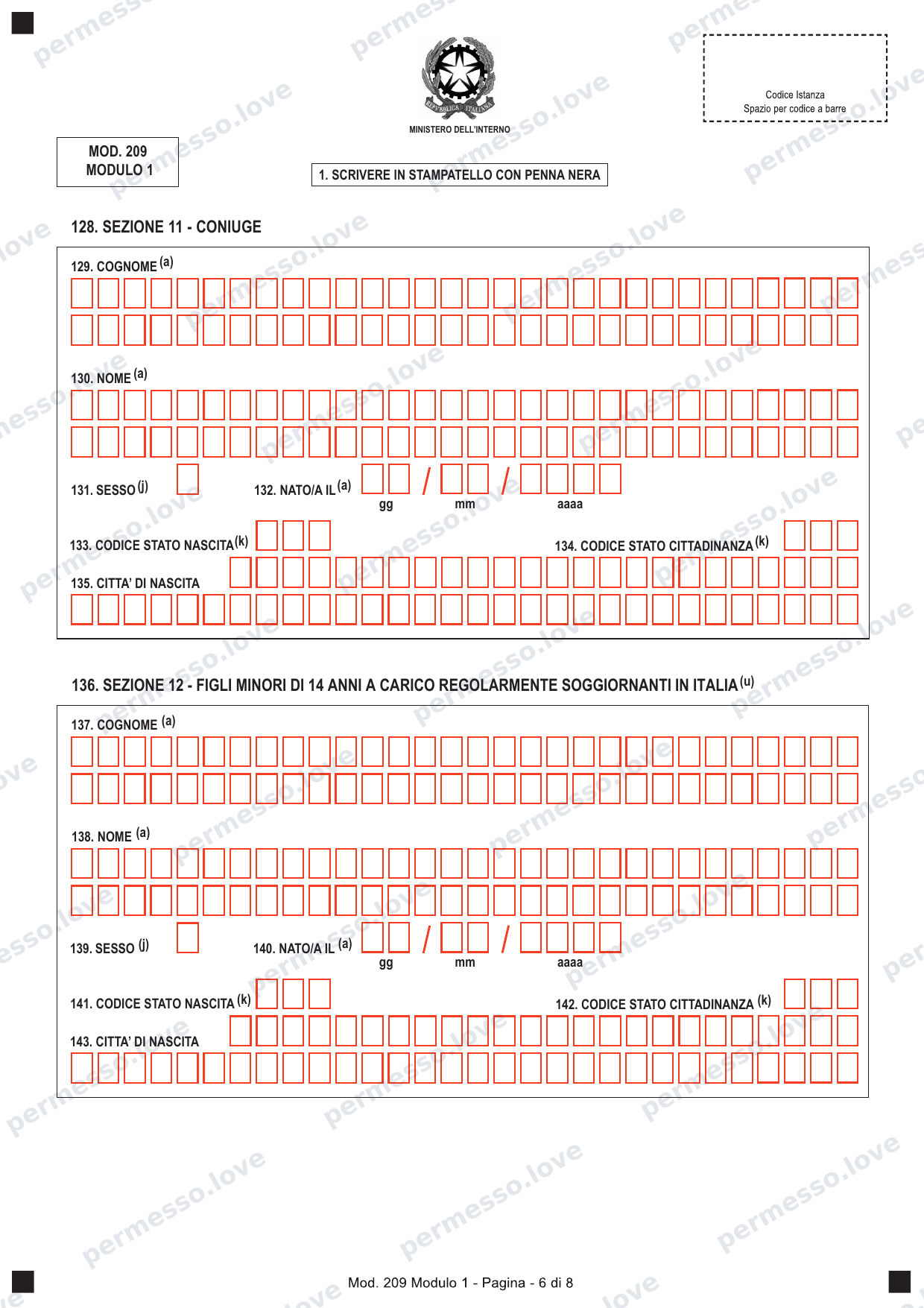 Official form Modulo 209 (Modulo 1) - application for permesso di soggiorno - page 6/8