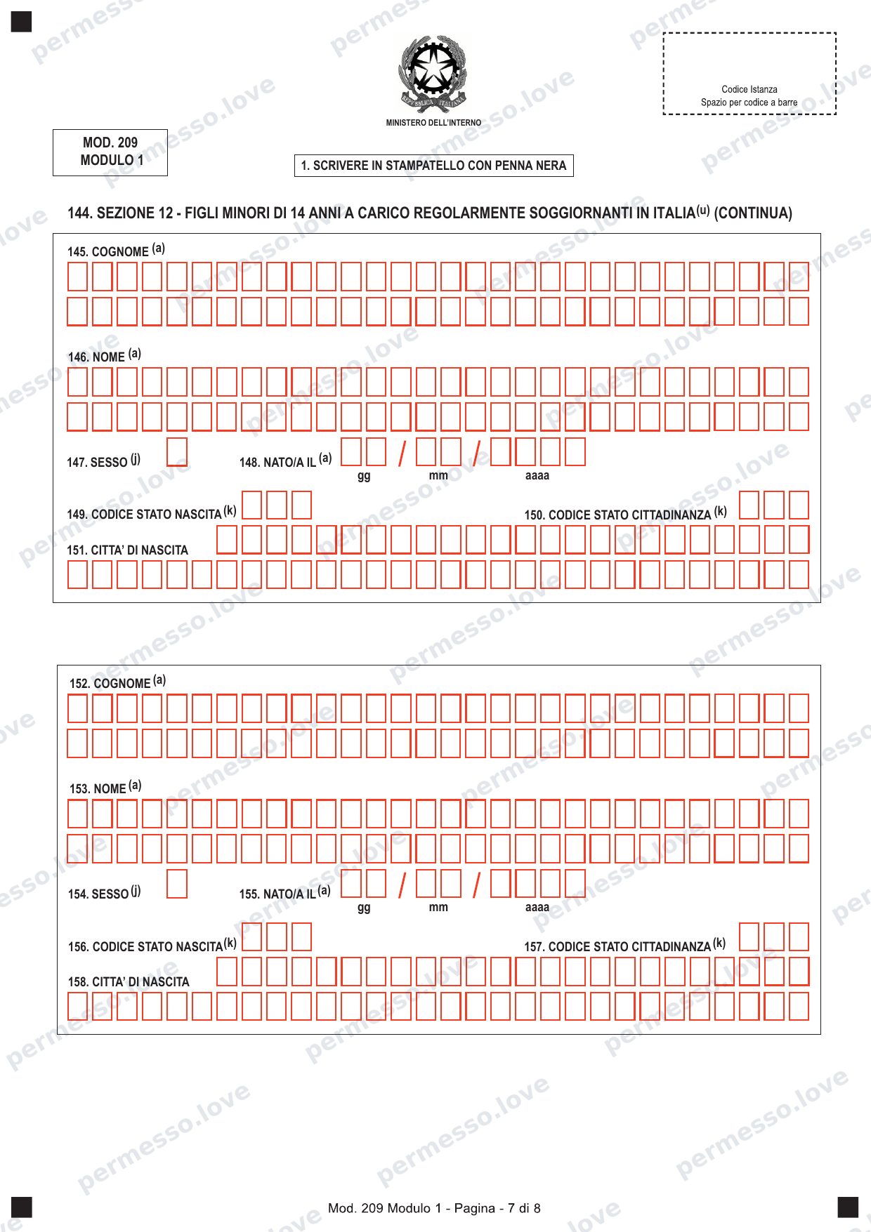 Official form Modulo 209 (Modulo 1) - application for permesso di soggiorno - page 7/8