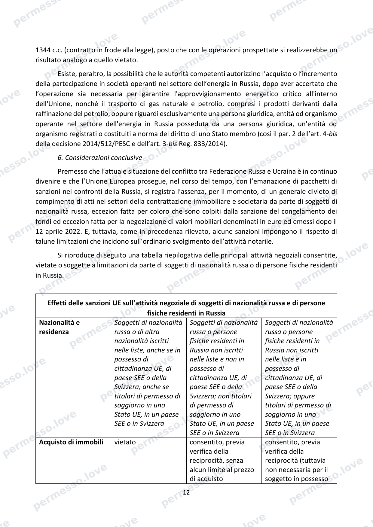 Study by the National Council of Notaries: EU sanctions and transactions of Russian citizens - page 12/13